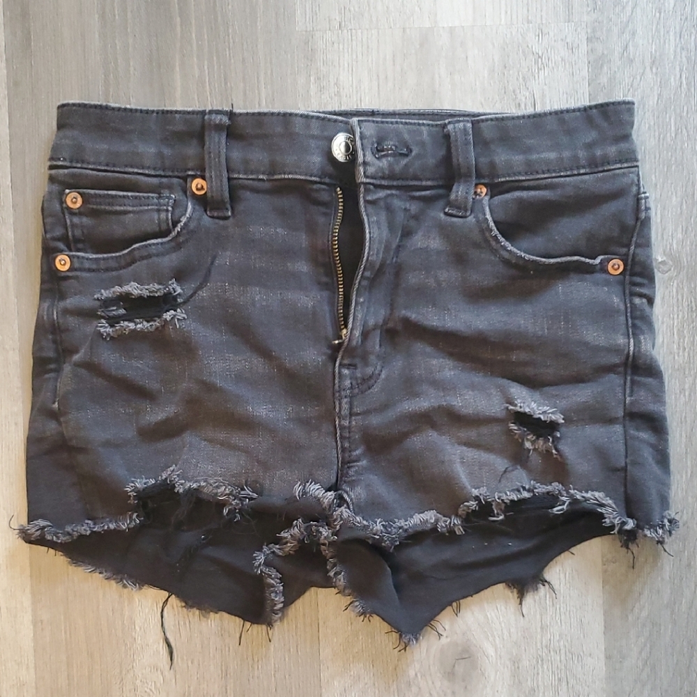 Distressed Black Denim Shorts